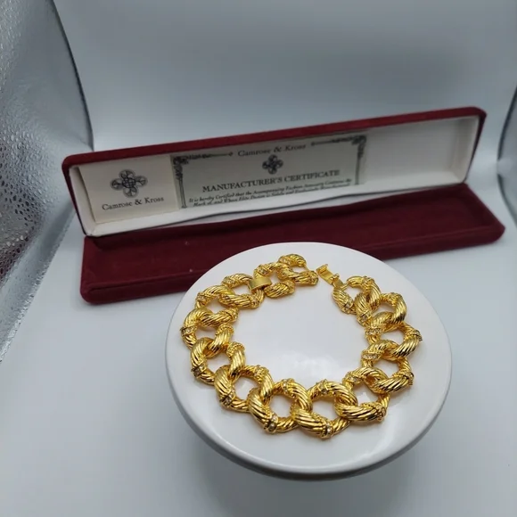 Camrose & Kross Large Link Bracelet 7" with Rhinesones, has Extender 1". VGC. - Picture 3 of 14